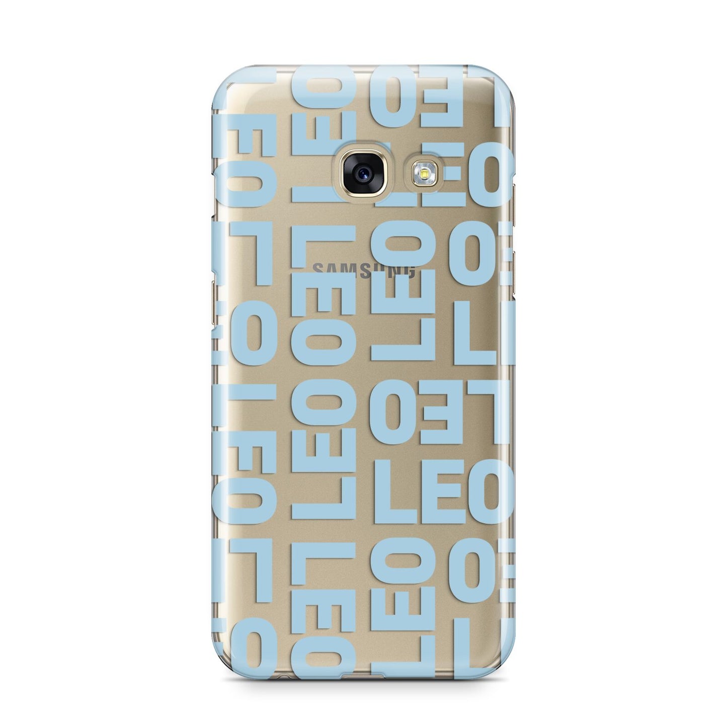 Bold Blue Block Names Samsung Galaxy A3 2017 Case on gold phone