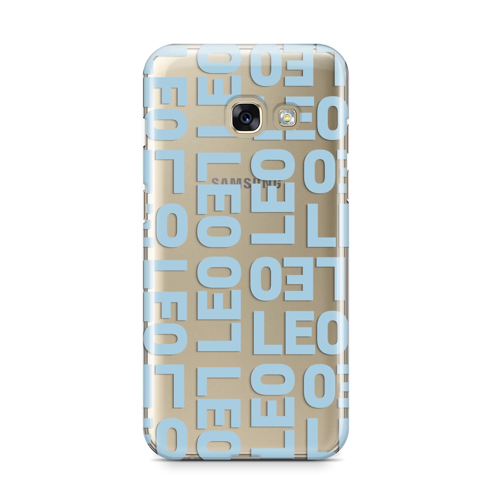 Bold Blue Block Names Samsung Galaxy A3 2017 Case on gold phone