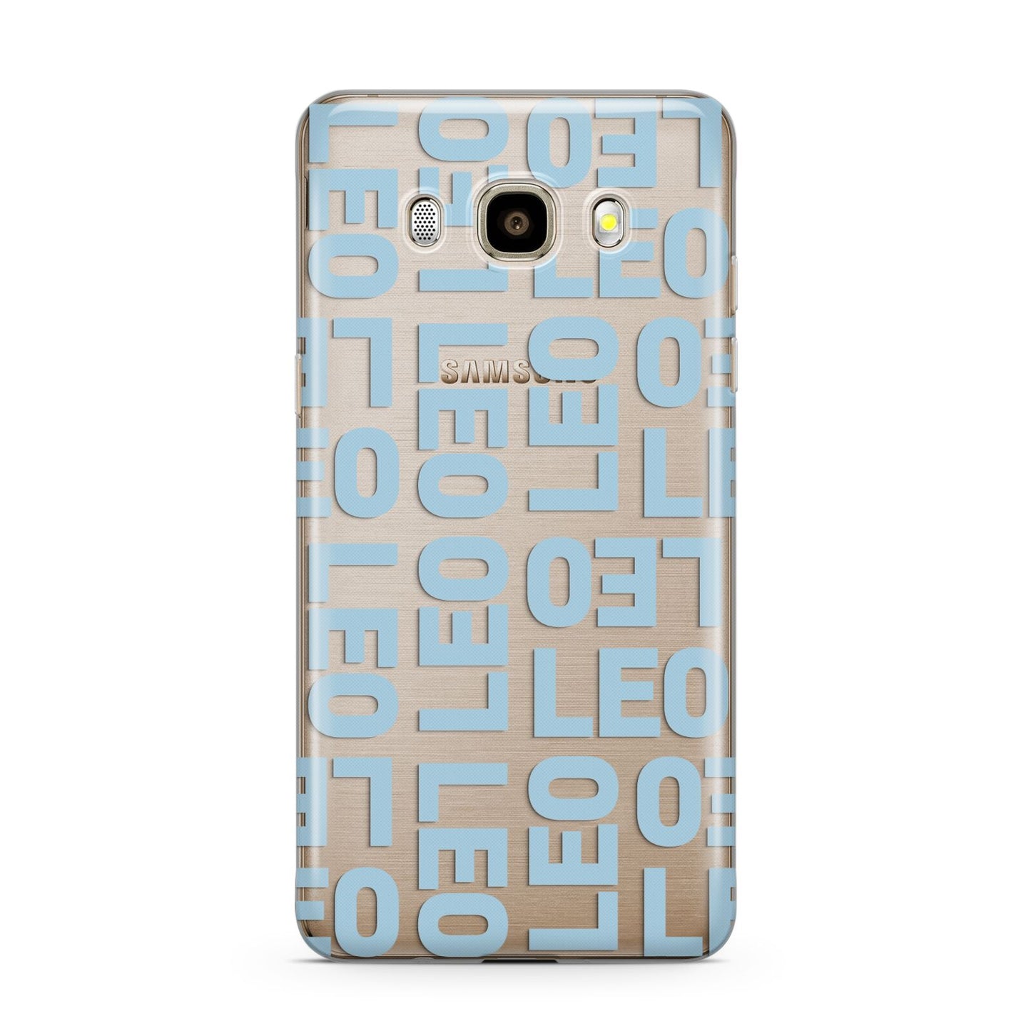 Bold Blue Block Names Samsung Galaxy J7 2016 Case on gold phone