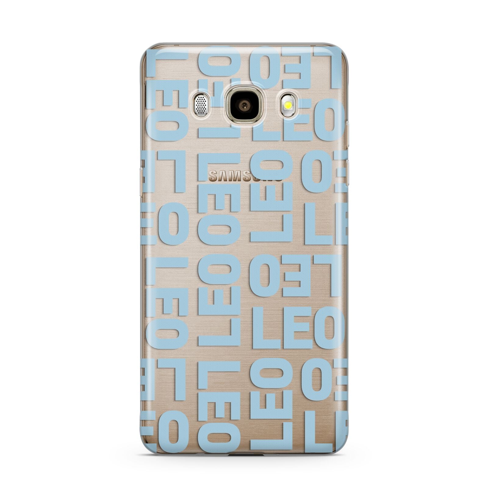 Bold Blue Block Names Samsung Galaxy J7 2016 Case on gold phone