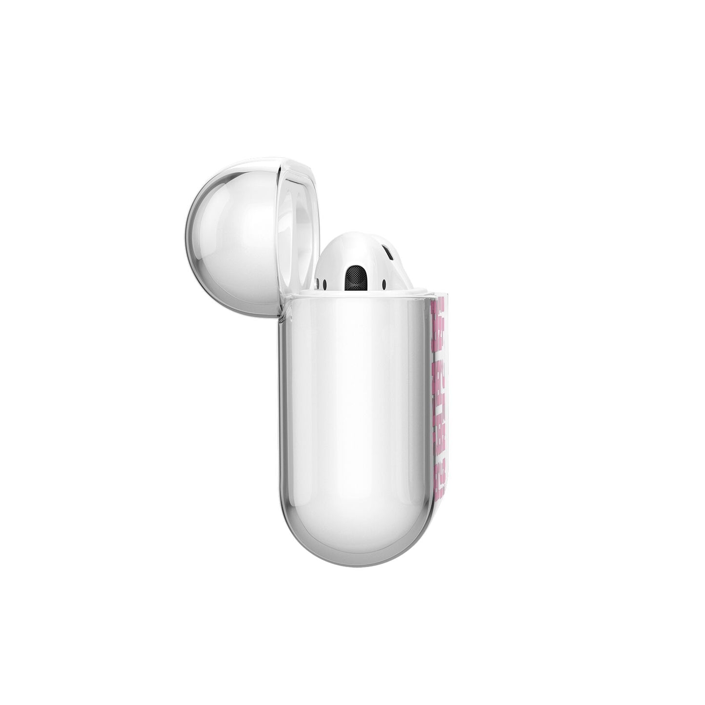 Bold Pink Repeating Name AirPods Case Side Angle
