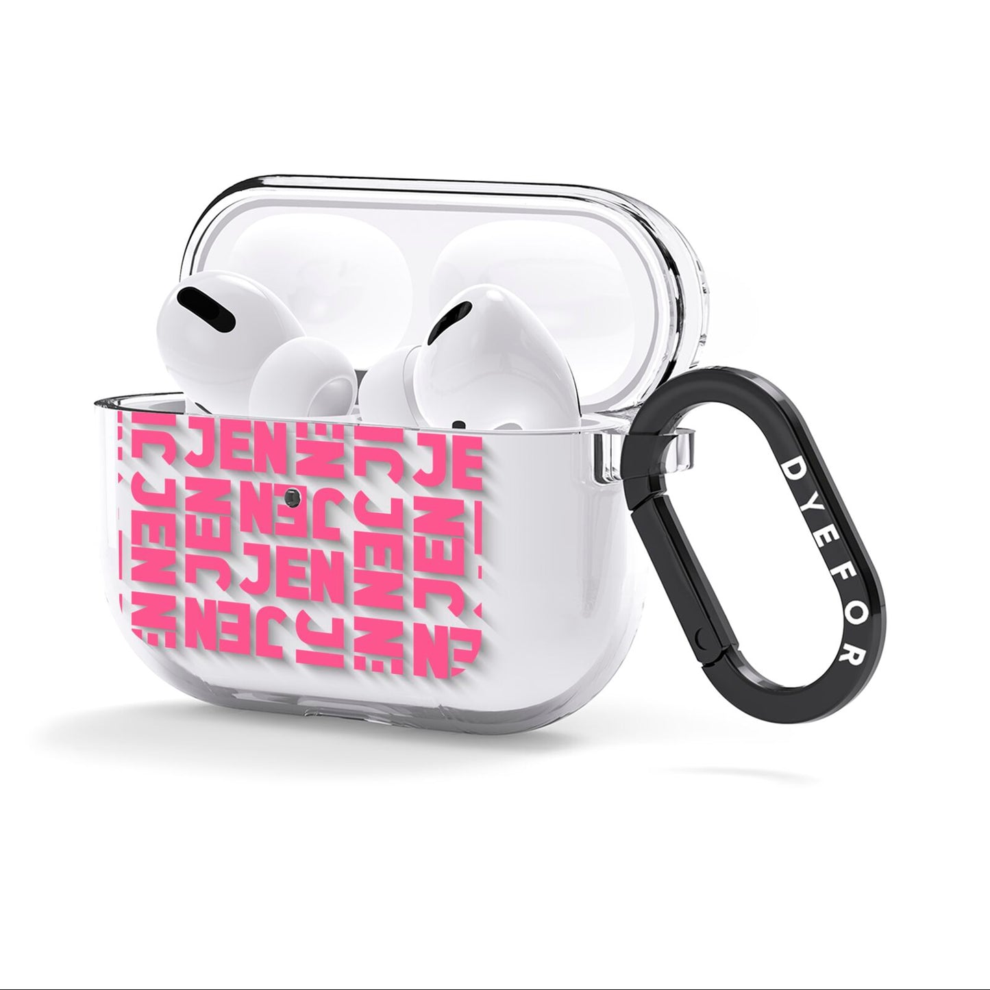 Bold Pink Repeating Name AirPods Clear Case 3rd Gen Side Image