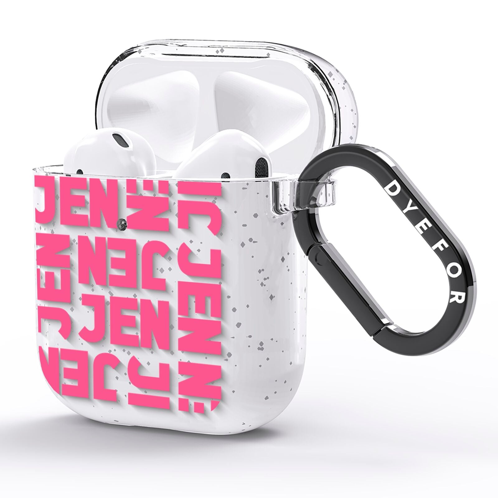 Bold Pink Repeating Name AirPods Glitter Case Side Image