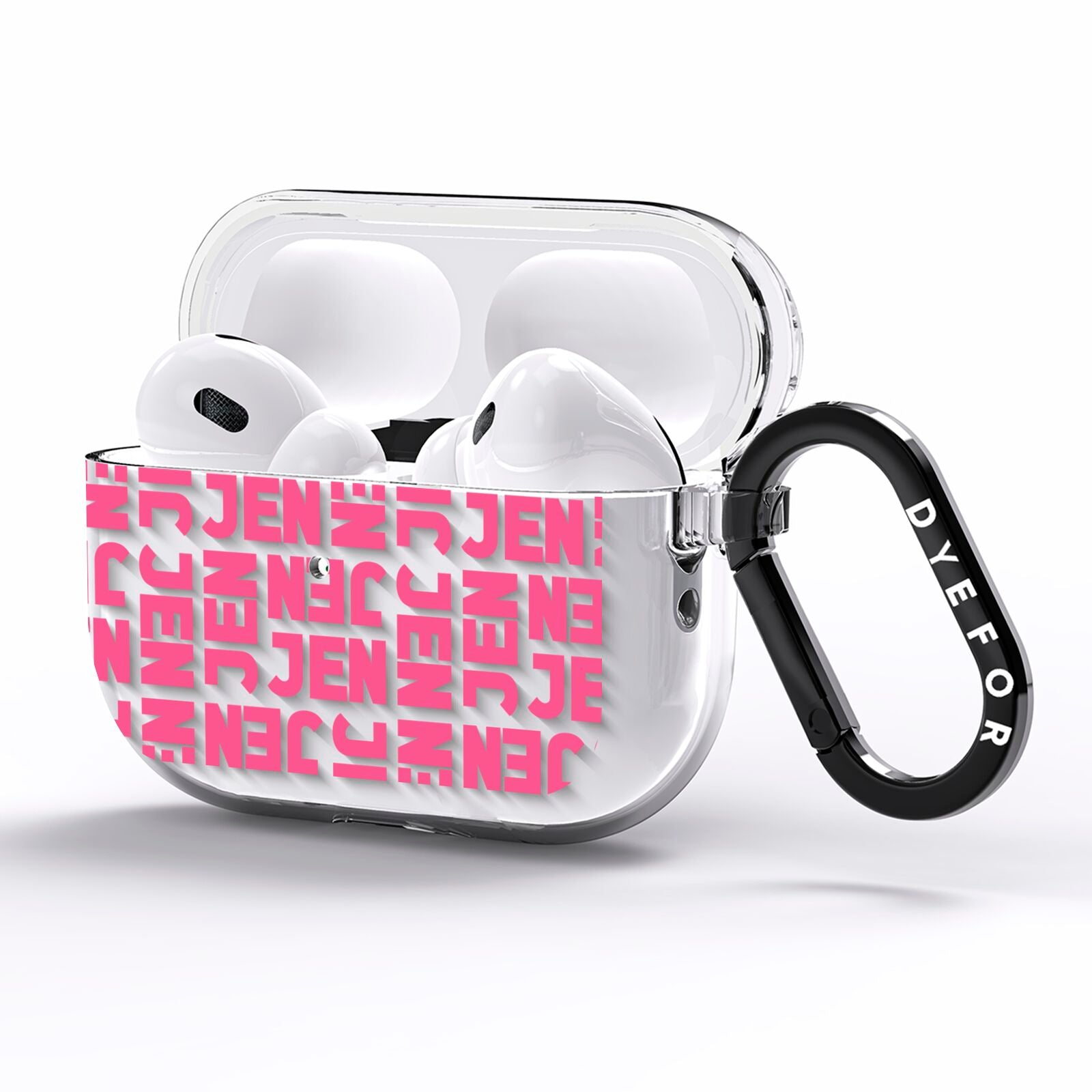 Bold Pink Repeating Name AirPods Pro Clear Case Side Image