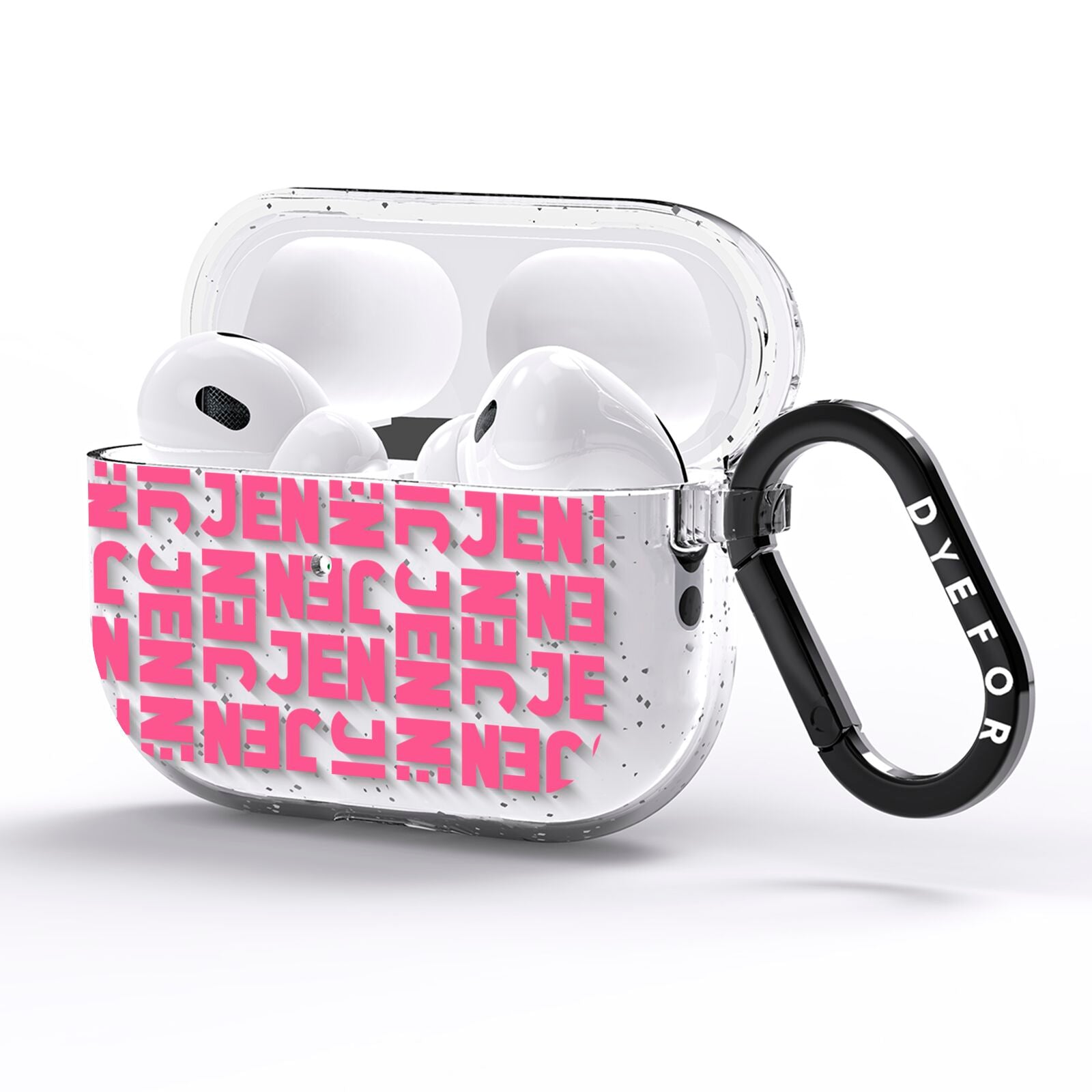 Bold Pink Repeating Name AirPods Pro Glitter Case Side Image
