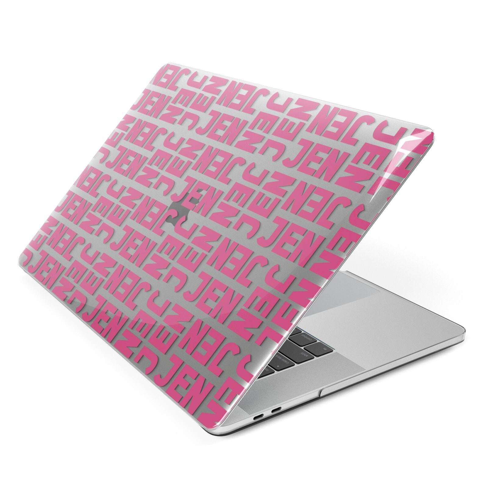 Bold Pink Repeating Name Apple MacBook Case Side View