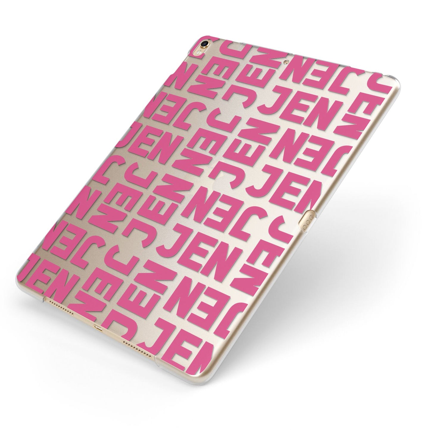 Bold Pink Repeating Name Apple iPad Case on Gold iPad Side View