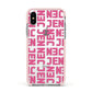Bold Pink Repeating Name Apple iPhone Xs Impact Case Pink Edge on Silver Phone