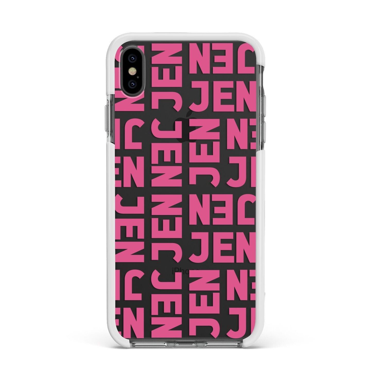 Bold Pink Repeating Name Apple iPhone Xs Max Impact Case White Edge on Black Phone