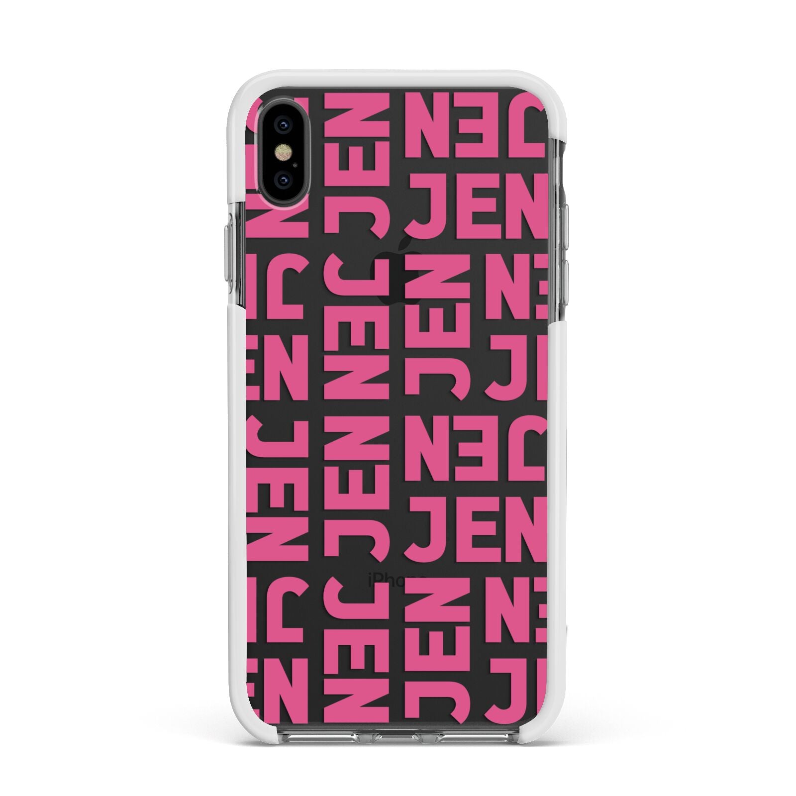 Bold Pink Repeating Name Apple iPhone Xs Max Impact Case White Edge on Black Phone