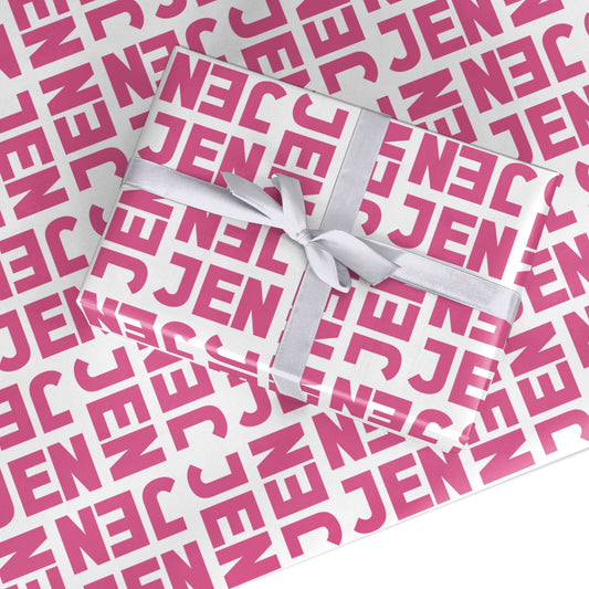 Bold Pink Repeating Name Custom Wrapping Paper