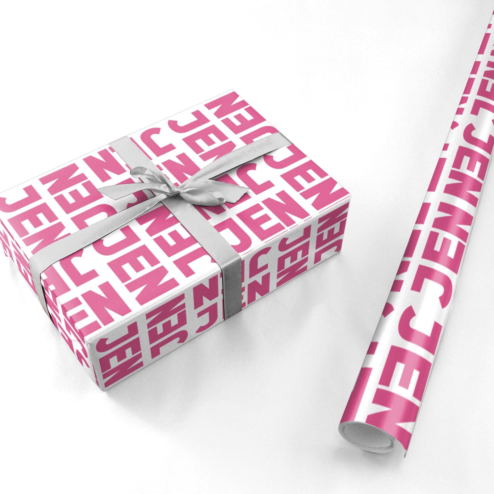 Bold Pink Repeating Name Personalised Wrapping Paper
