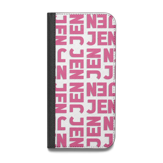 Bold Pink Repeating Name Vegan Leather Flip Samsung Case