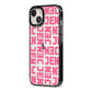 Bold Pink Repeating Name iPhone 13 Black Impact Case Side Angle on Silver phone