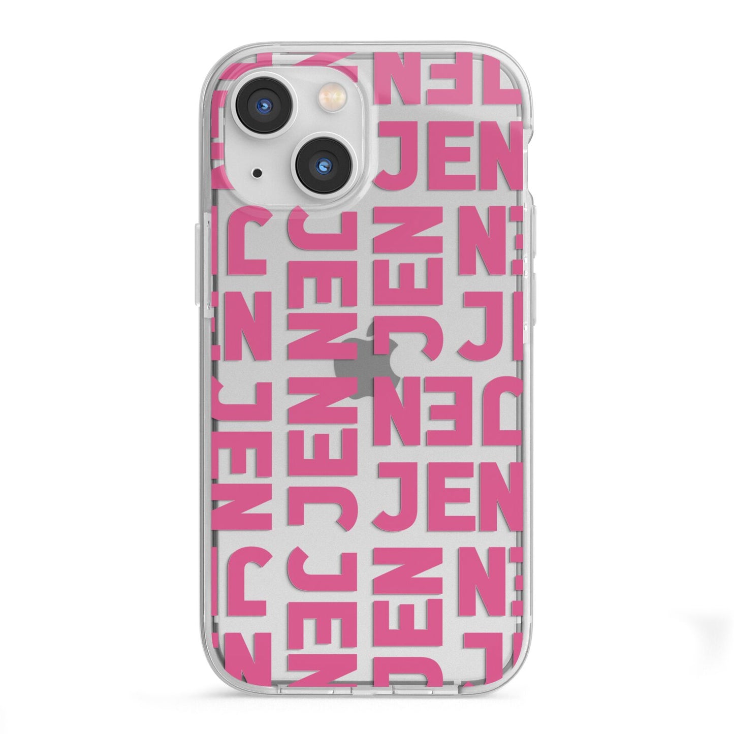 Bold Pink Repeating Name iPhone 13 Mini TPU Impact Case with White Edges