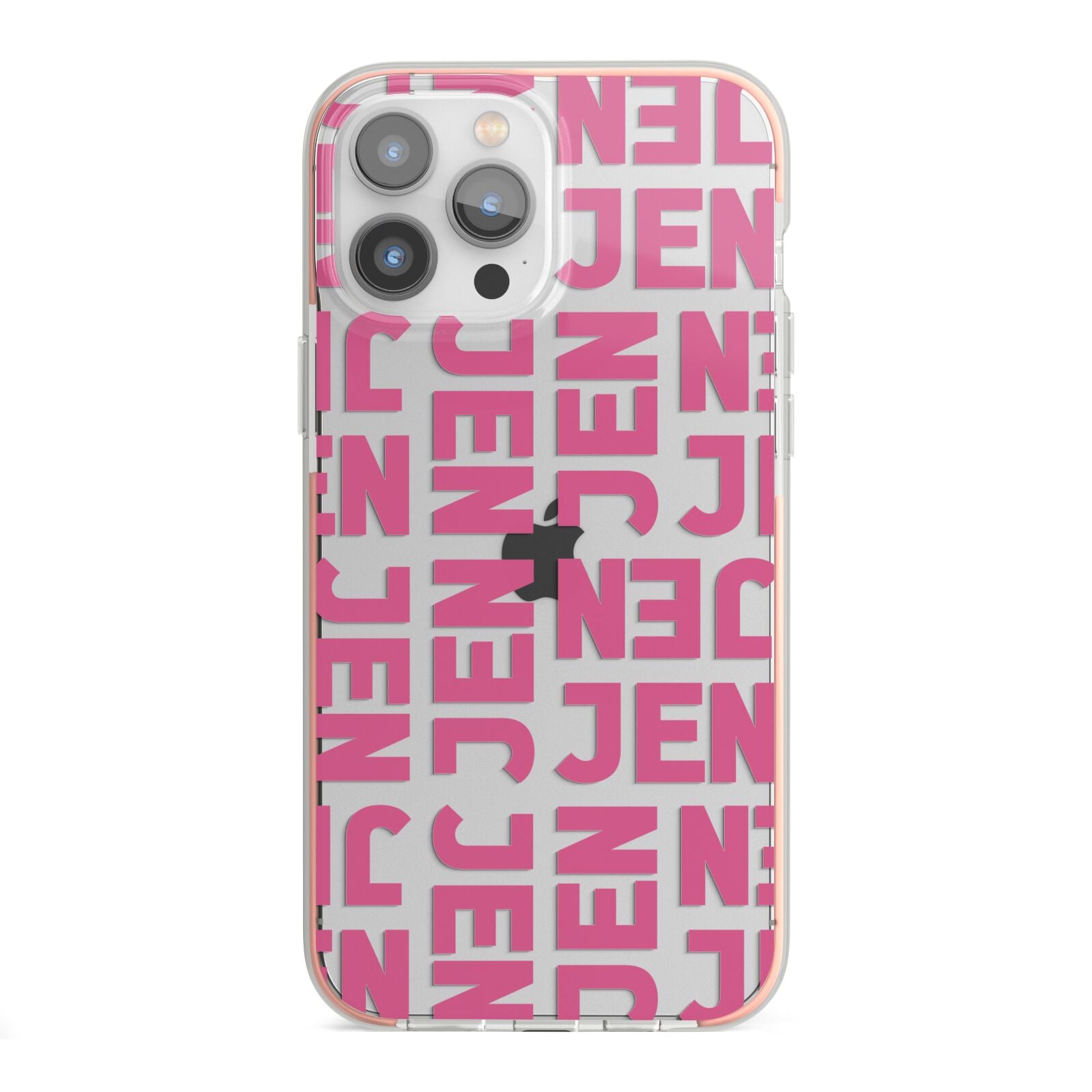 Bold Pink Repeating Name iPhone 13 Pro Max TPU Impact Case with Pink Edges