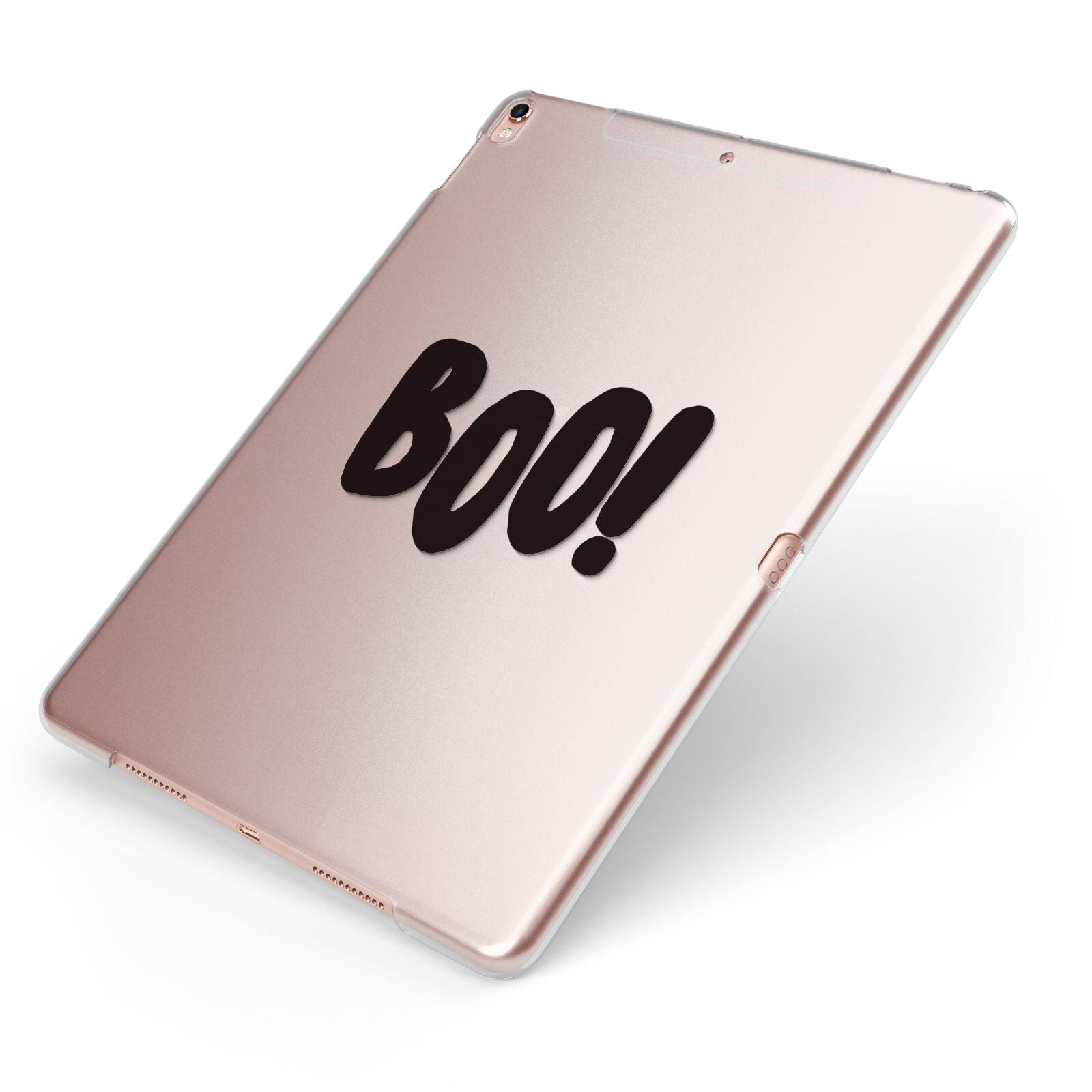 Boo Black Apple iPad Case on Rose Gold iPad Side View