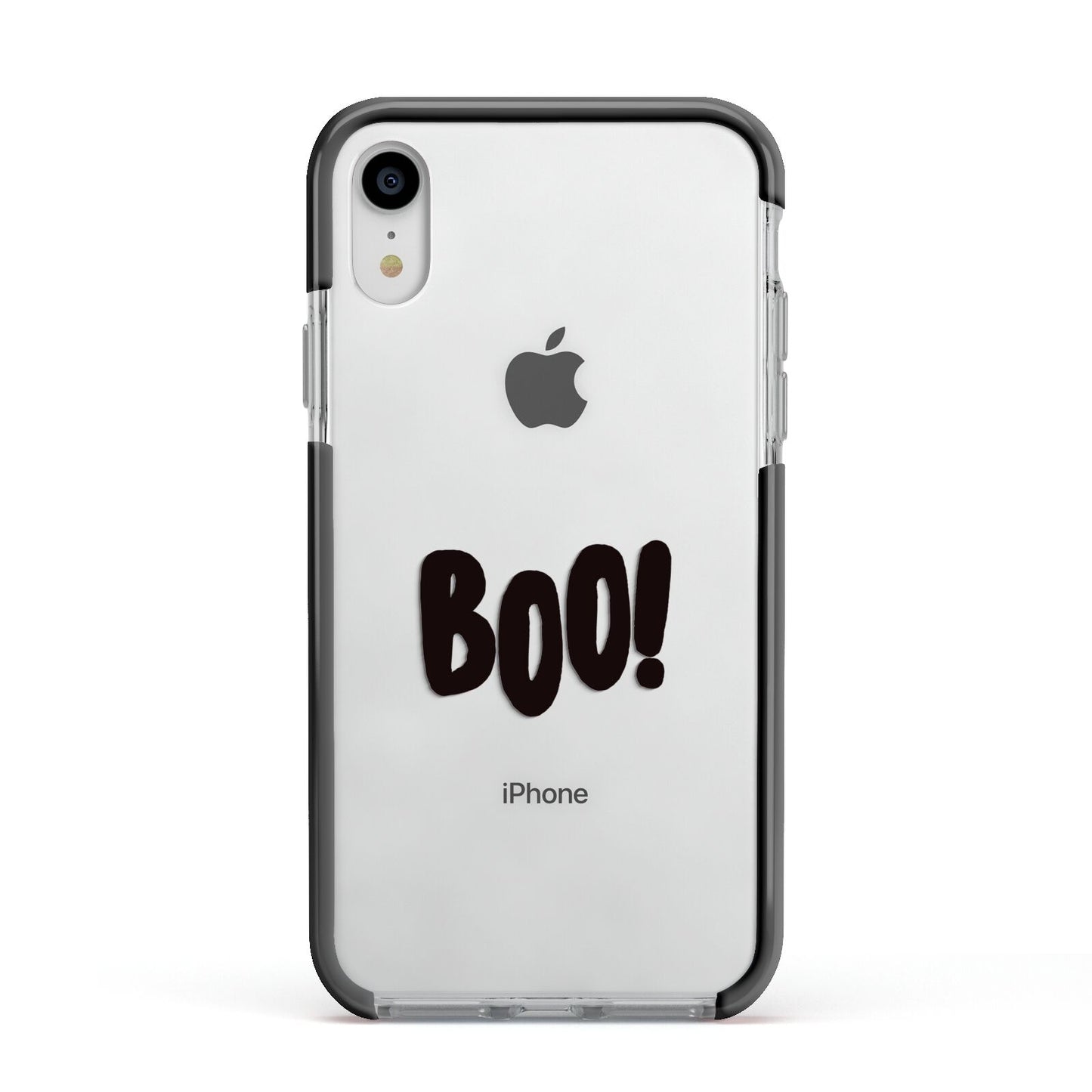 Boo Black Apple iPhone XR Impact Case Black Edge on Silver Phone