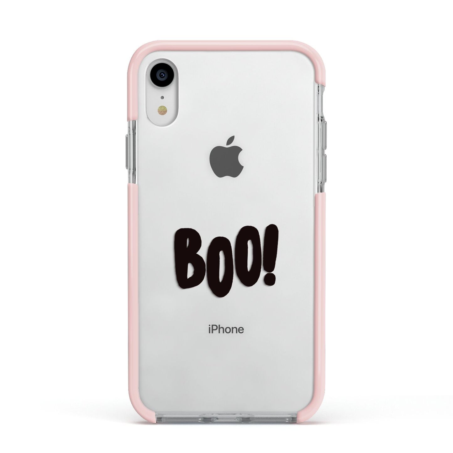 Boo Black Apple iPhone XR Impact Case Pink Edge on Silver Phone