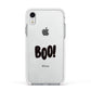 Boo Black Apple iPhone XR Impact Case White Edge on Silver Phone