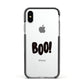 Boo Black Apple iPhone Xs Impact Case Black Edge on Silver Phone