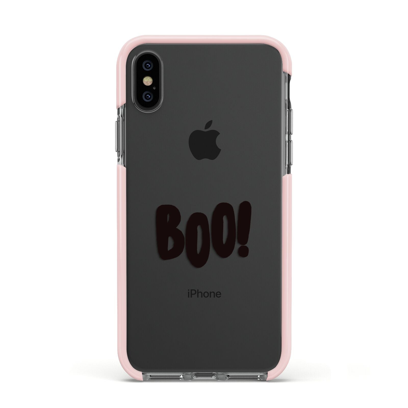 Boo Black Apple iPhone Xs Impact Case Pink Edge on Black Phone