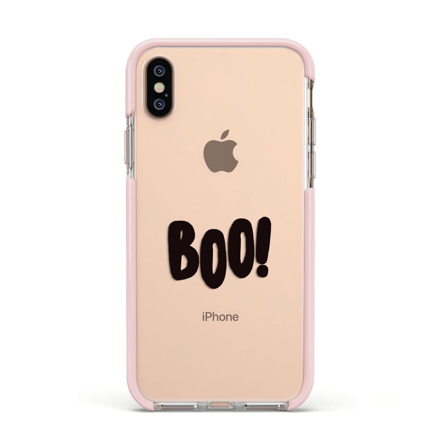 Boo Black Apple iPhone Xs Impact Case Pink Edge on Gold Phone