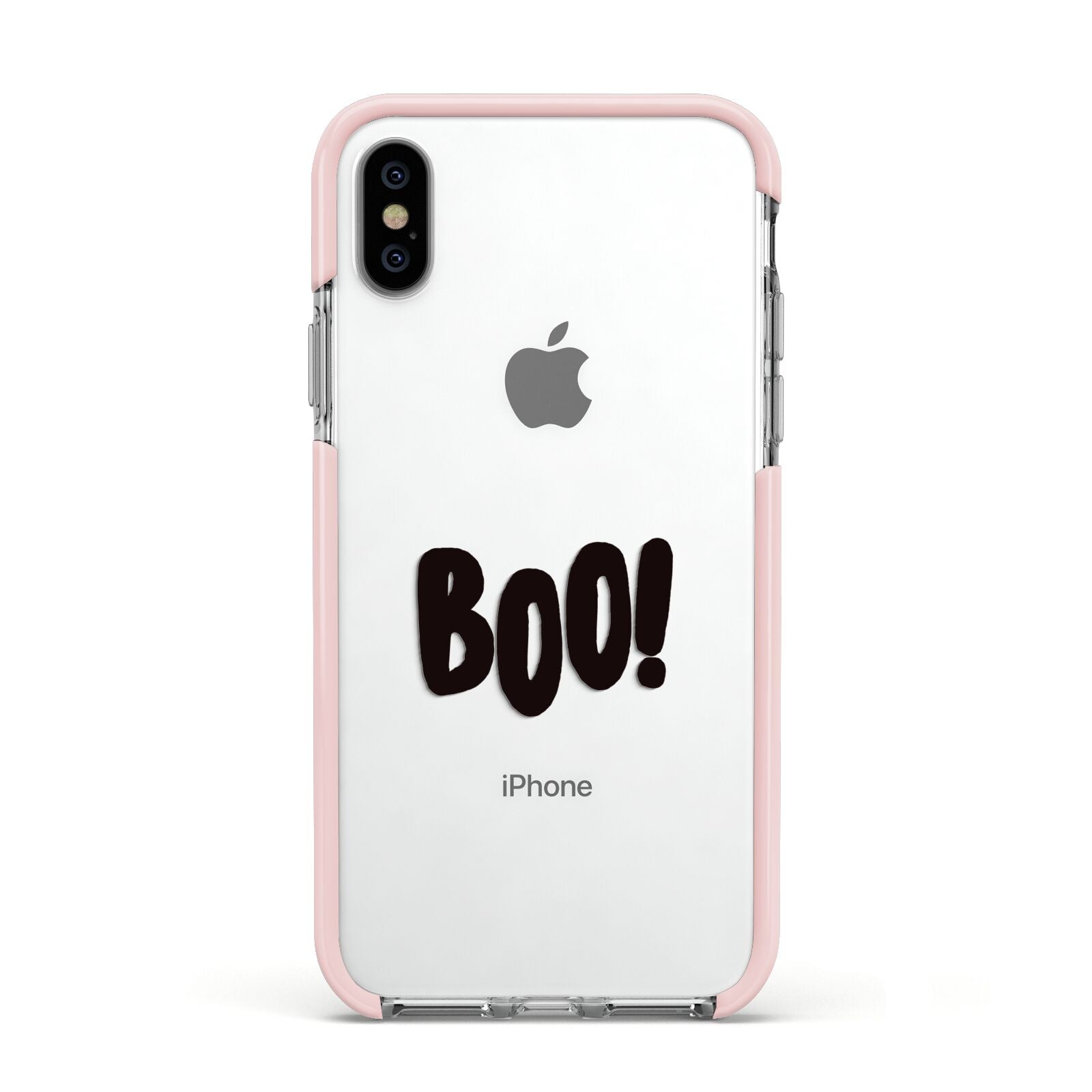 Boo Black Apple iPhone Xs Impact Case Pink Edge on Silver Phone