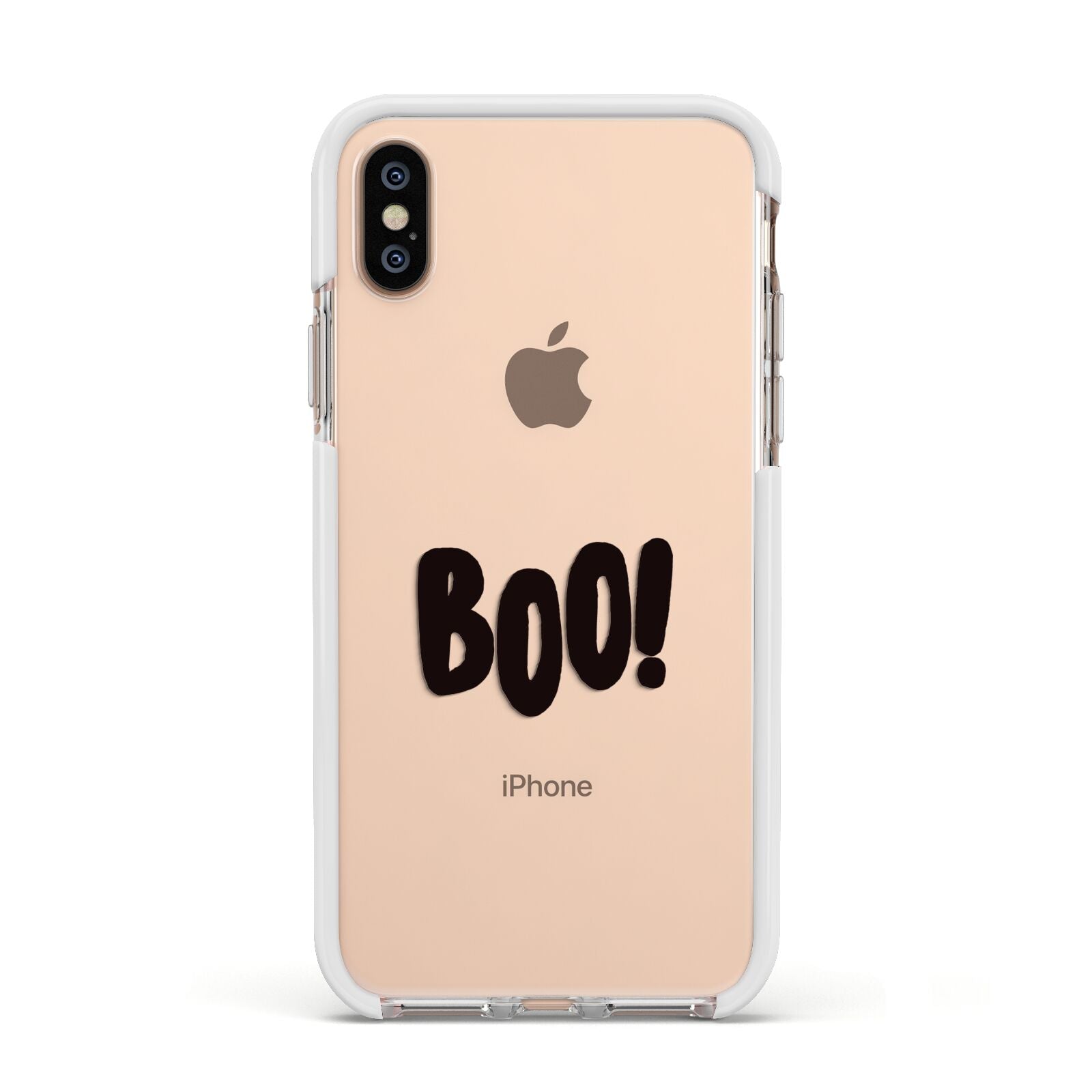 Boo Black Apple iPhone Xs Impact Case White Edge on Gold Phone