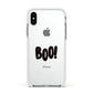 Boo Black Apple iPhone Xs Impact Case White Edge on Silver Phone