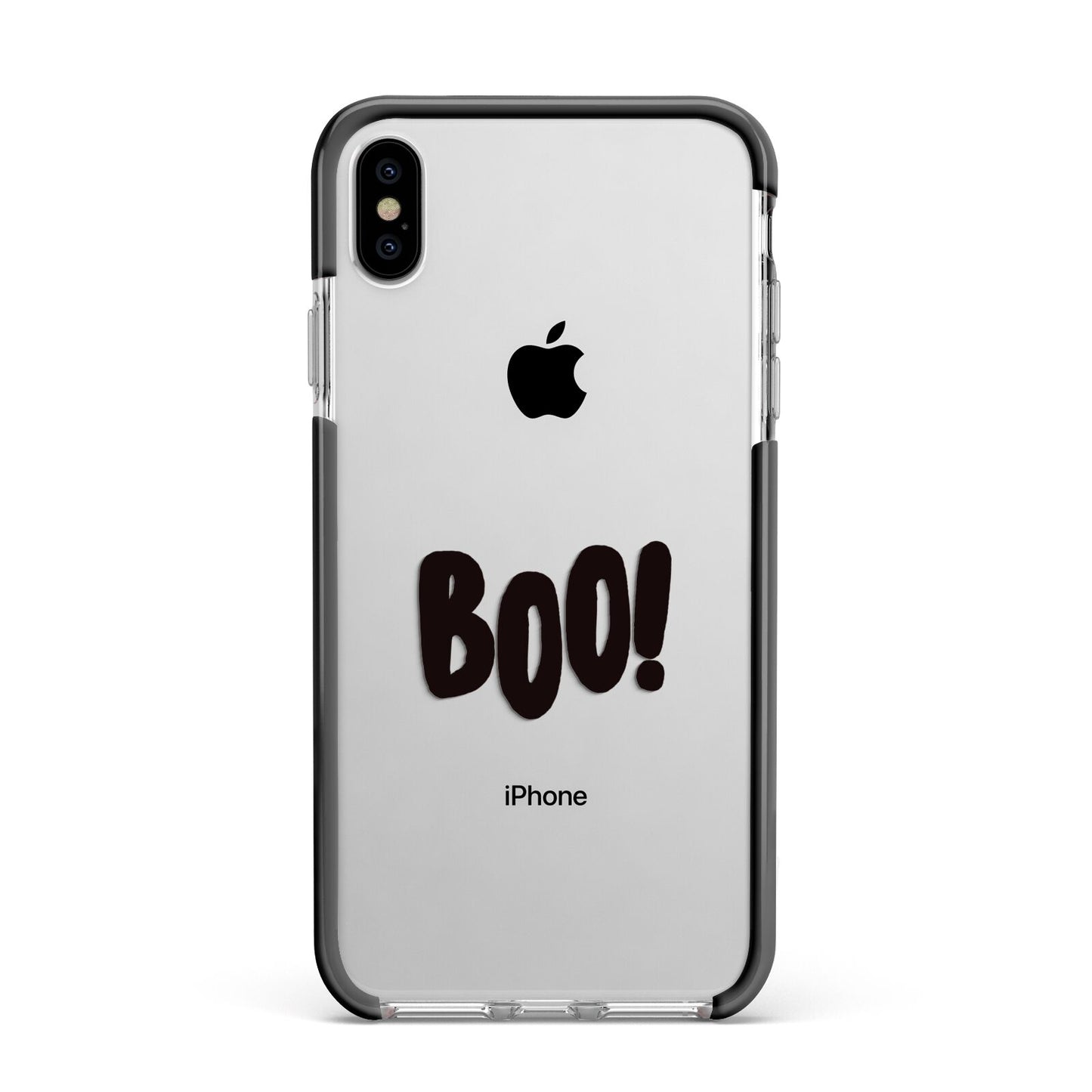 Boo Black Apple iPhone Xs Max Impact Case Black Edge on Silver Phone
