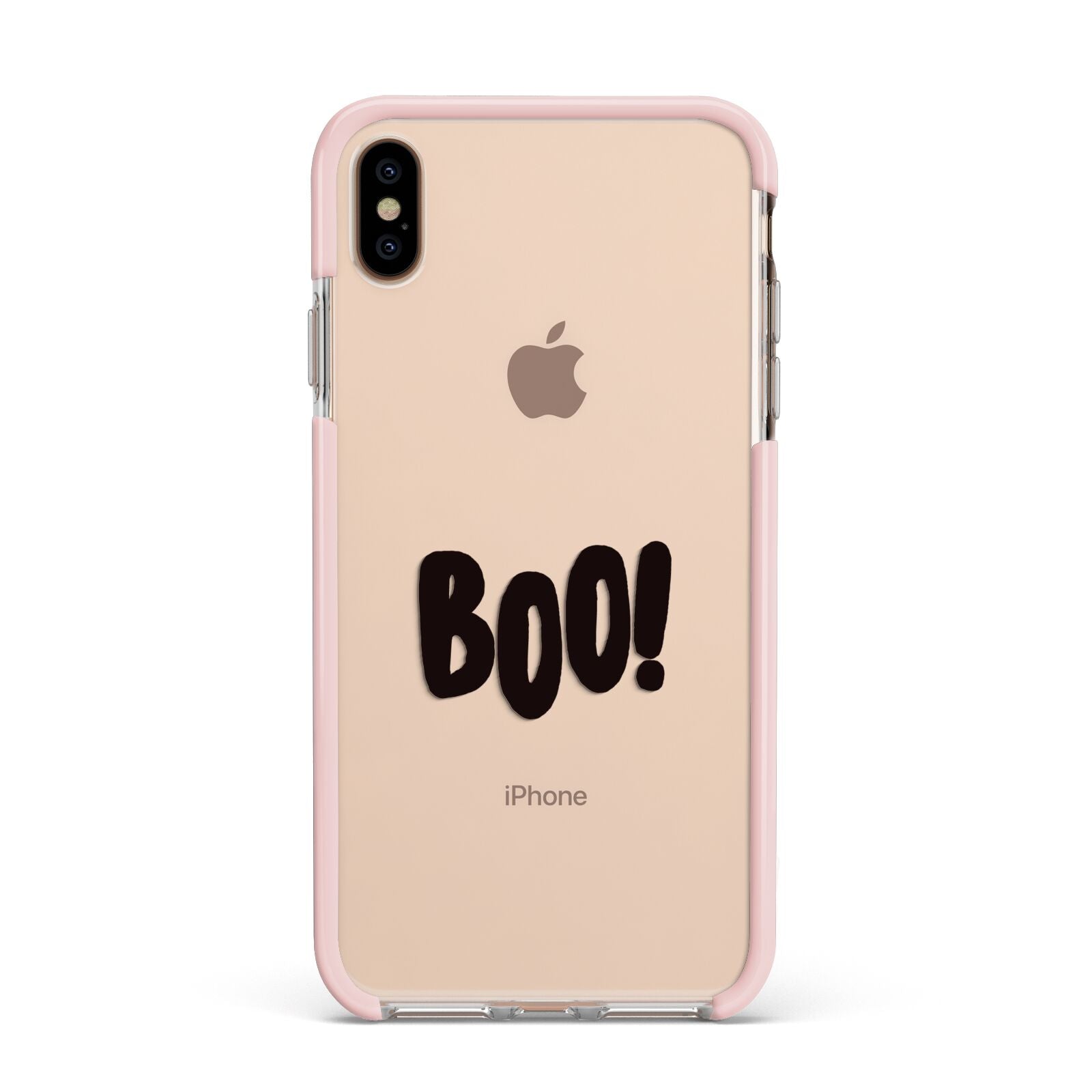 Boo Black Apple iPhone Xs Max Impact Case Pink Edge on Gold Phone