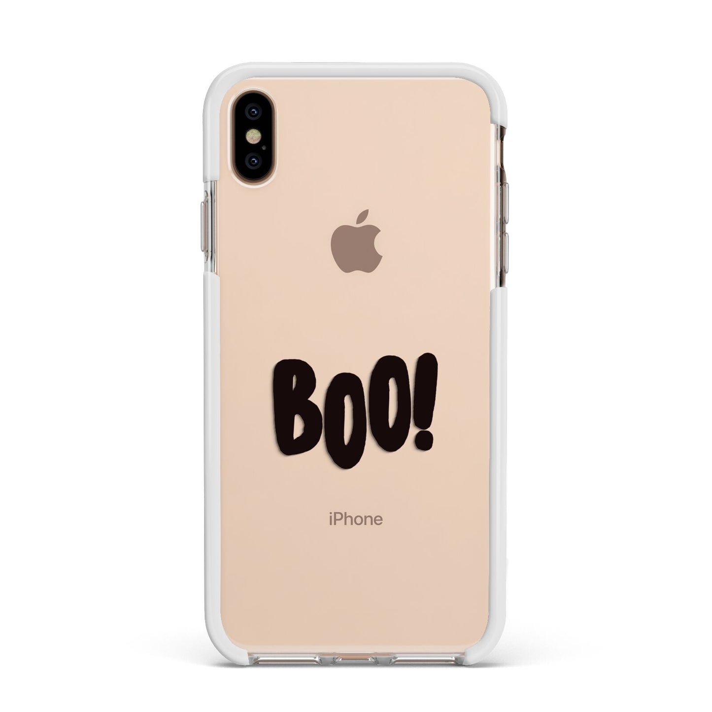 Boo Black Apple iPhone Xs Max Impact Case White Edge on Gold Phone