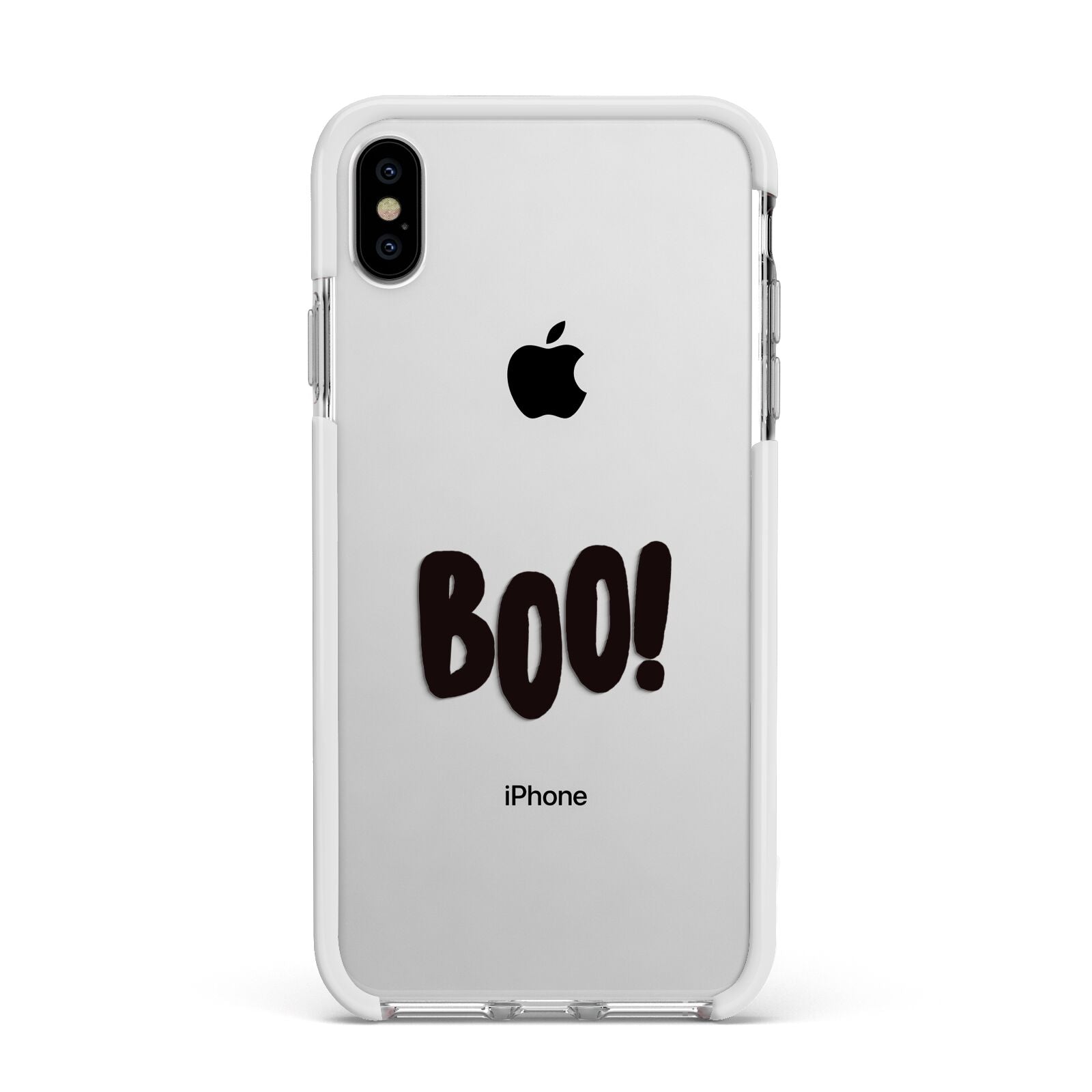 Boo Black Apple iPhone Xs Max Impact Case White Edge on Silver Phone