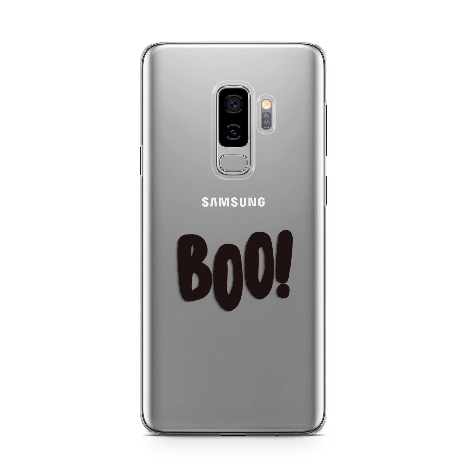 Boo Black Samsung Galaxy S9 Plus Case on Silver phone