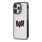 Boo Black iPhone 13 Pro Black Impact Case Side Angle on Silver phone