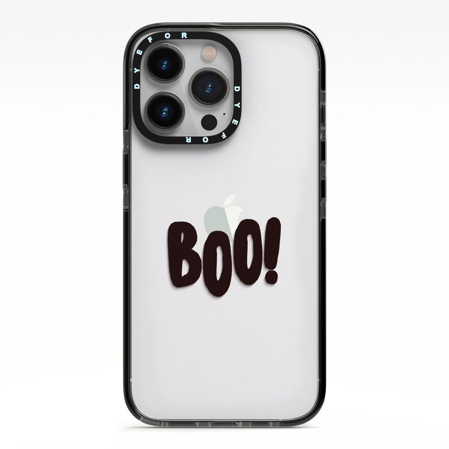 Boo Black iPhone 13 Pro Black Impact Case on Silver phone