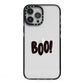 Boo Black iPhone 13 Pro Max Black Impact Case on Silver phone