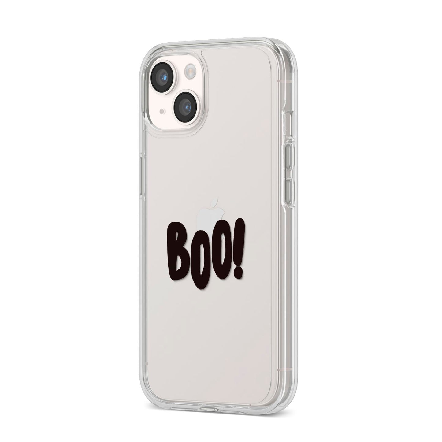 Boo Black iPhone 14 Clear Tough Case Starlight Angled Image