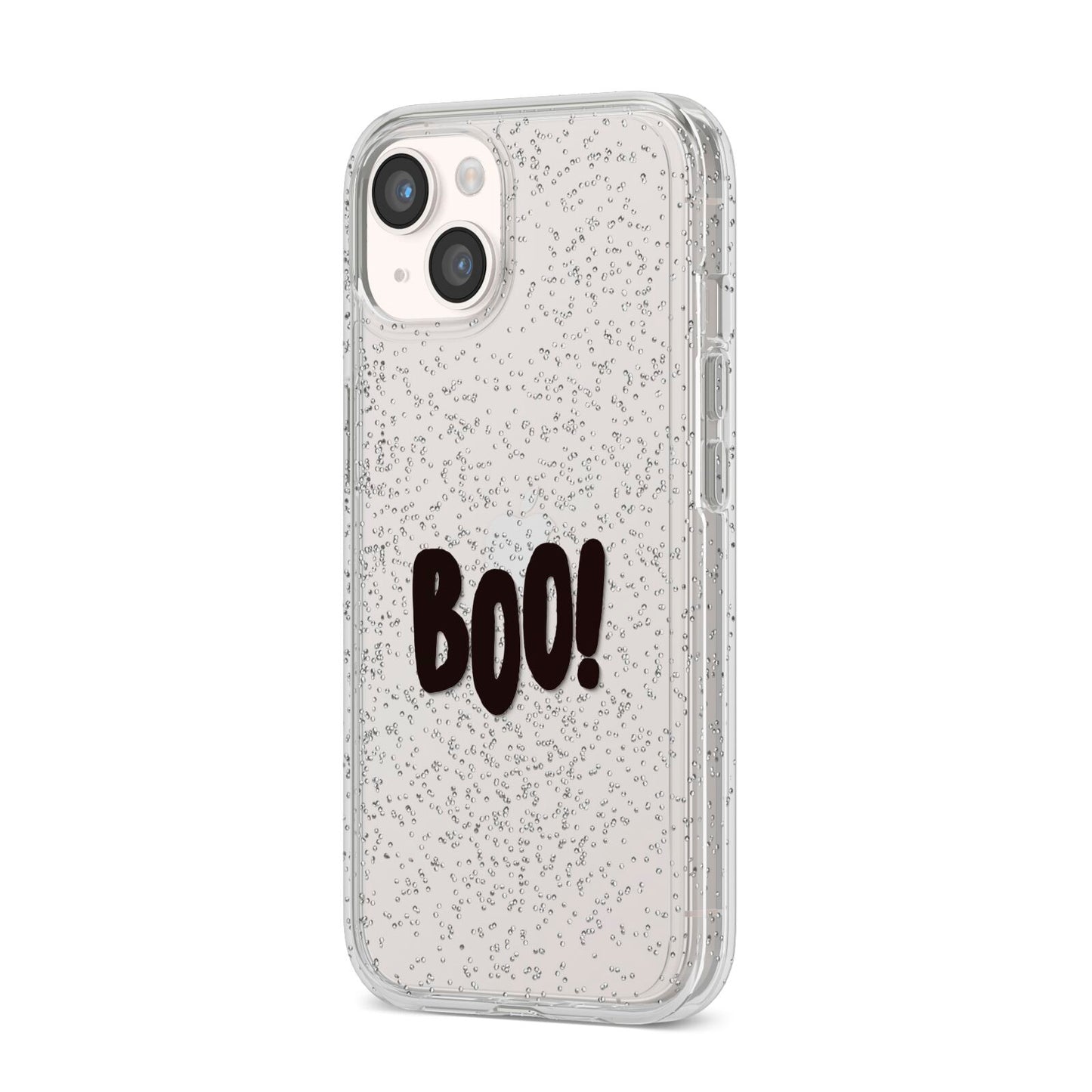 Boo Black iPhone 14 Glitter Tough Case Starlight Angled Image