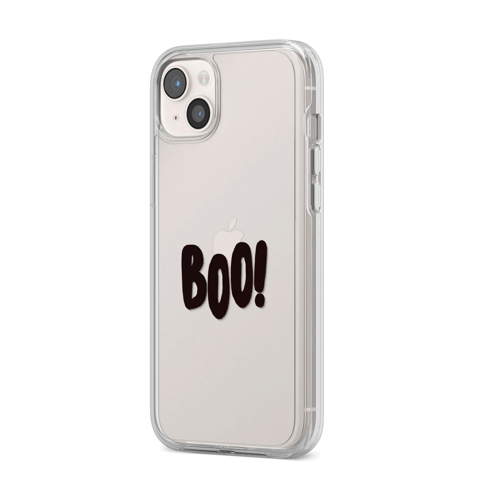 Boo Black iPhone 14 Plus Clear Tough Case Starlight Angled Image