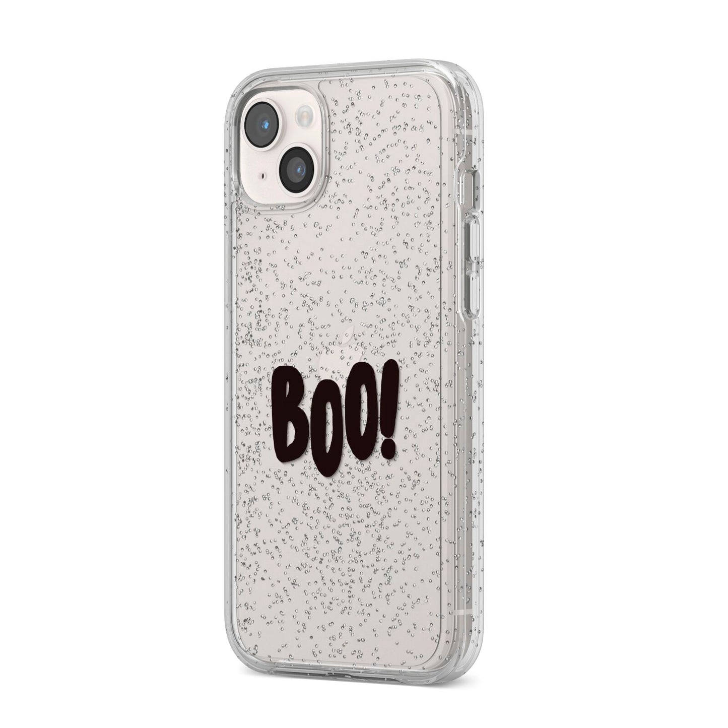 Boo Black iPhone 14 Plus Glitter Tough Case Starlight Angled Image