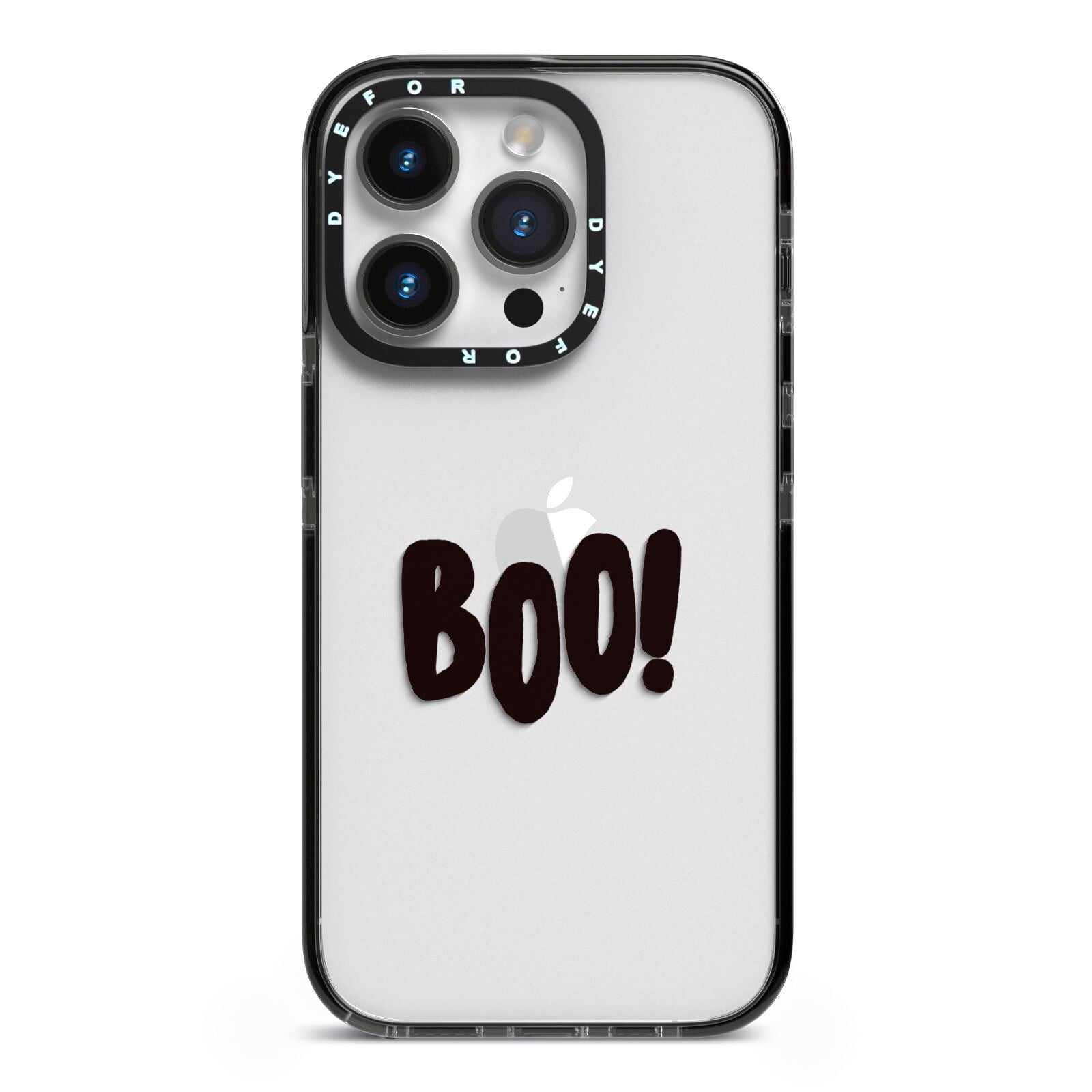 Boo Black iPhone 14 Pro Black Impact Case on Silver phone