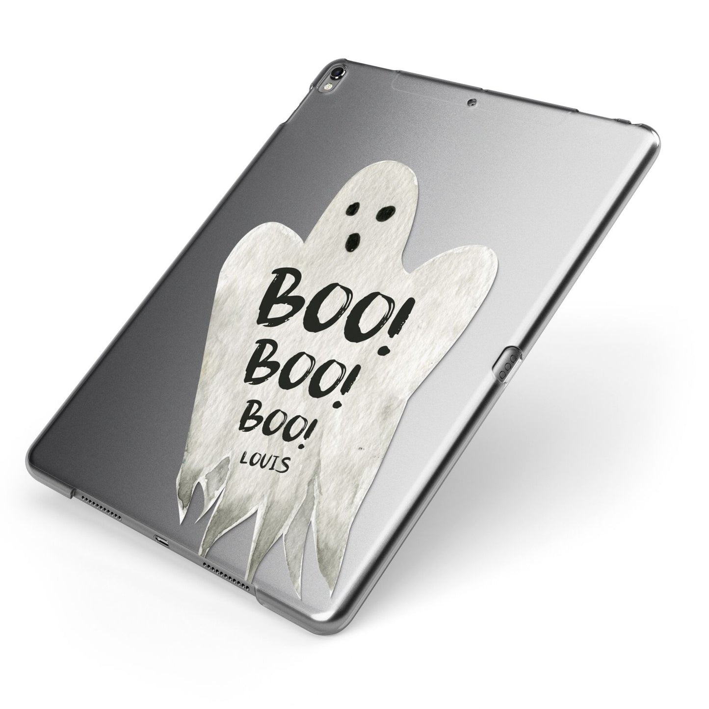 Boo Ghost Custom Apple iPad Case on Grey iPad Side View