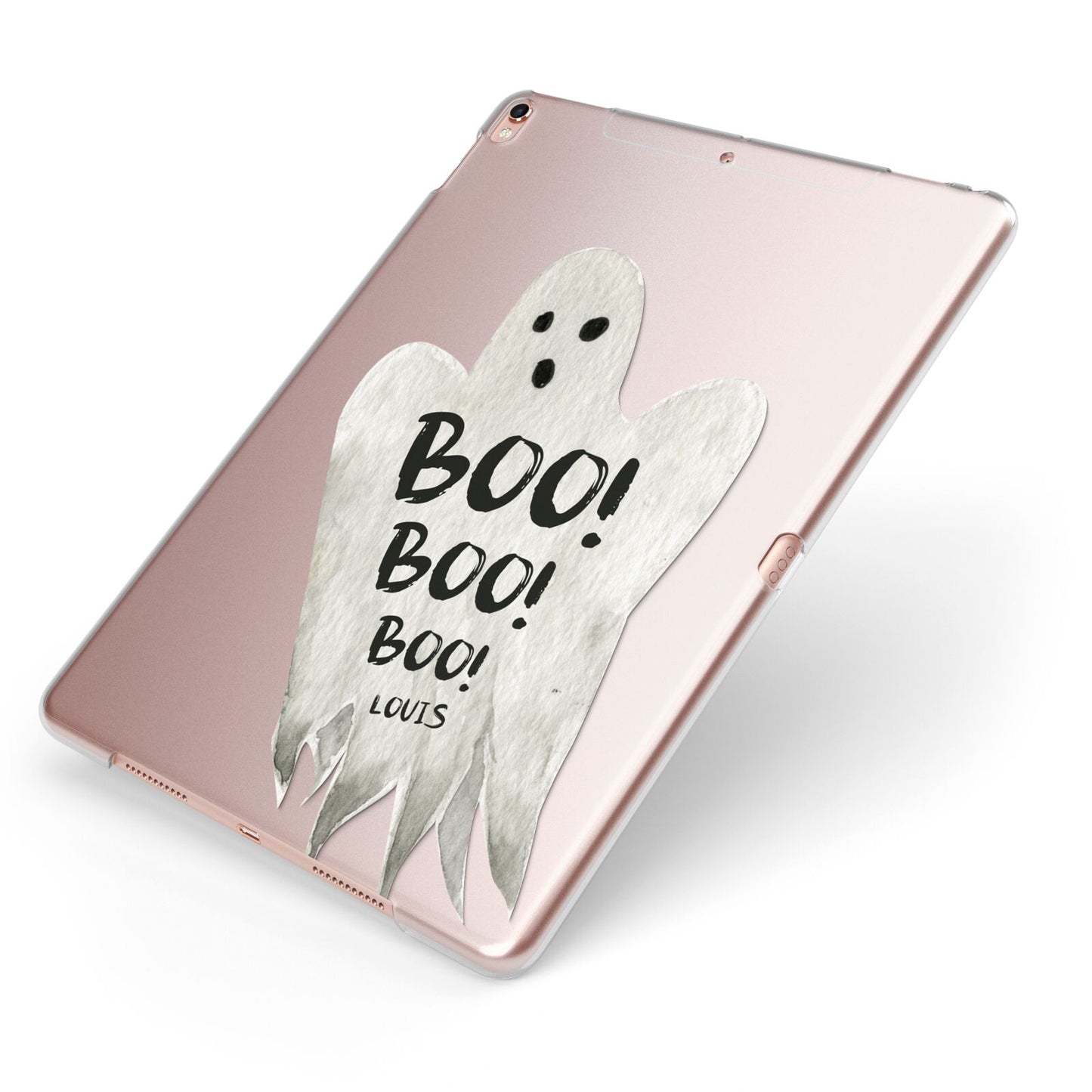 Boo Ghost Custom Apple iPad Case on Rose Gold iPad Side View