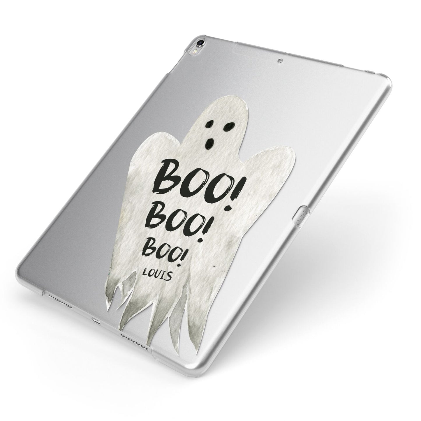 Boo Ghost Custom Apple iPad Case on Silver iPad Side View
