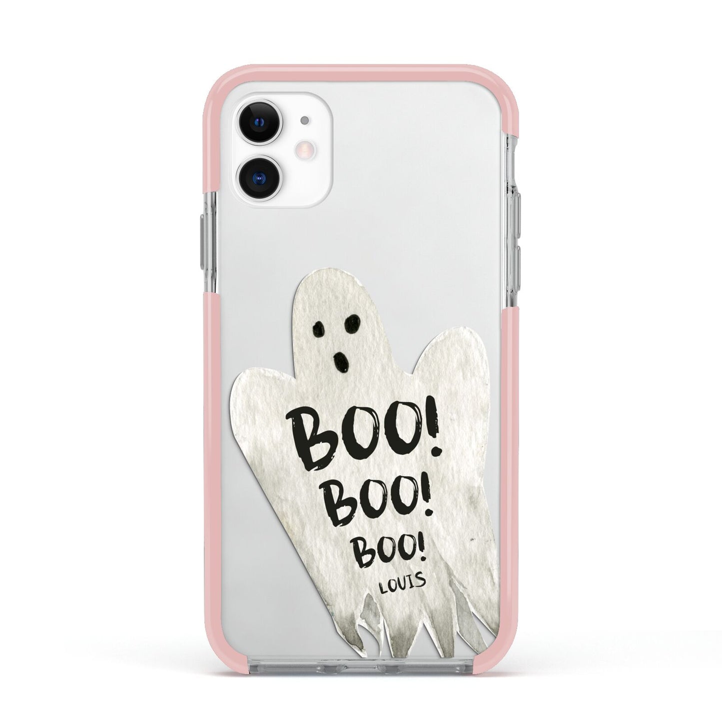 Boo Ghost Custom Apple iPhone 11 in White with Pink Impact Case