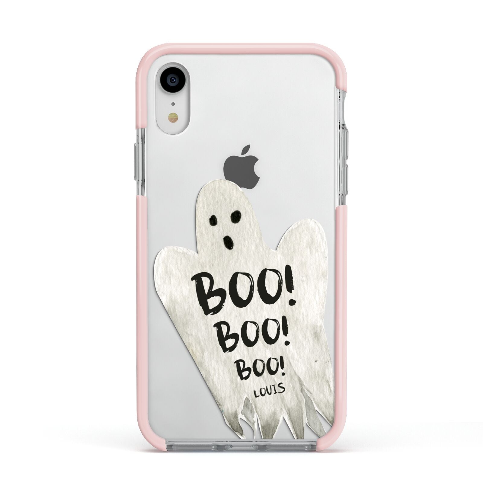 Boo Ghost Custom Apple iPhone XR Impact Case Pink Edge on Silver Phone