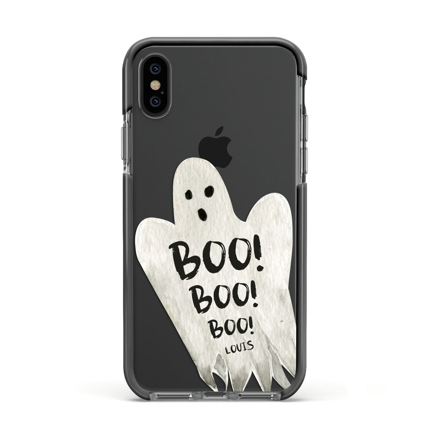 Boo Ghost Custom Apple iPhone Xs Impact Case Black Edge on Black Phone