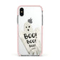 Boo Ghost Custom Apple iPhone Xs Impact Case Pink Edge on Silver Phone